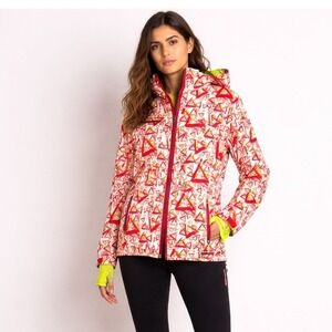 SIMS Geometric Red White Snowboard Jacket Tindy Triangles Hooded Large